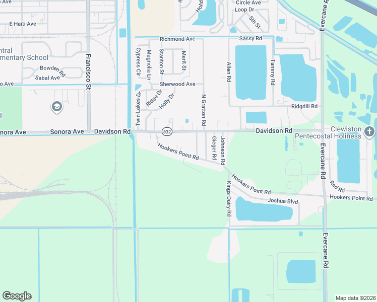 map of restaurants, bars, coffee shops, grocery stores, and more near 1239 Hookers Point Road in Clewiston
