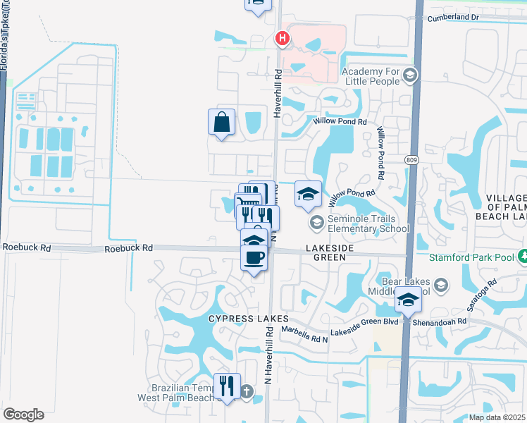 map of restaurants, bars, coffee shops, grocery stores, and more near 4145 Haverhill Road in West Palm Beach