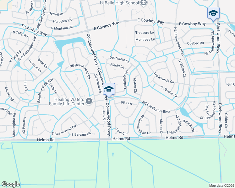 map of restaurants, bars, coffee shops, grocery stores, and more near 5028 Littlefield Road in LaBelle
