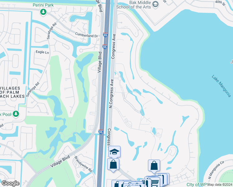 map of restaurants, bars, coffee shops, grocery stores, and more near 3100 North Congress Avenue in West Palm Beach