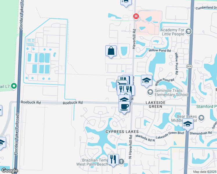 map of restaurants, bars, coffee shops, grocery stores, and more near 1455 Haverhill Road in West Palm Beach