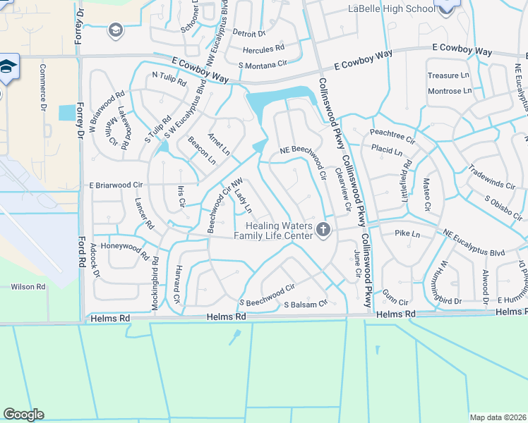 map of restaurants, bars, coffee shops, grocery stores, and more near 3028 Beechwood Circle Northwest in LaBelle