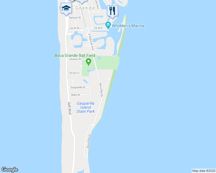 map of restaurants, bars, coffee shops, grocery stores, and more near 327 Pilot Point Lane in Boca Grande