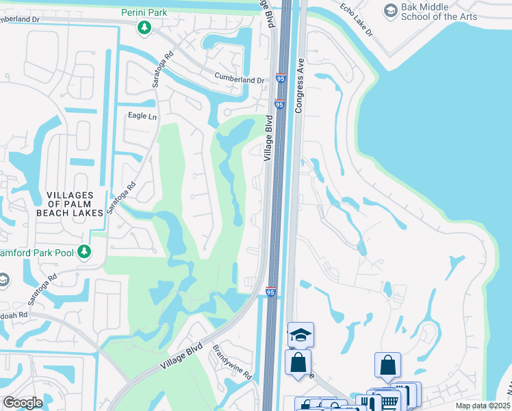 map of restaurants, bars, coffee shops, grocery stores, and more near 2791 Village Boulevard in West Palm Beach