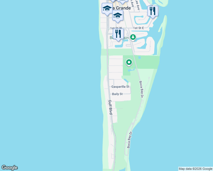 map of restaurants, bars, coffee shops, grocery stores, and more near 320 Gulf Boulevard in Boca Grande