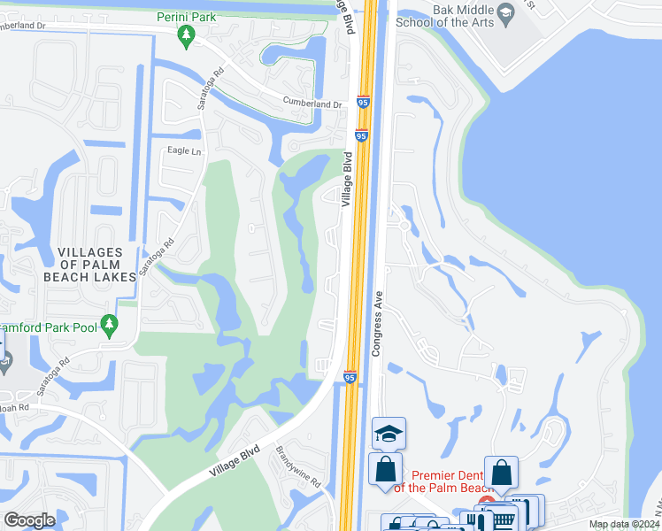 map of restaurants, bars, coffee shops, grocery stores, and more near 2791 Village Boulevard in West Palm Beach