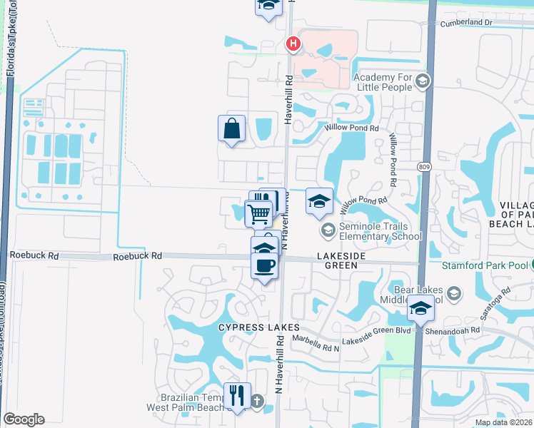 map of restaurants, bars, coffee shops, grocery stores, and more near 4145 Haverhill Road in West Palm Beach