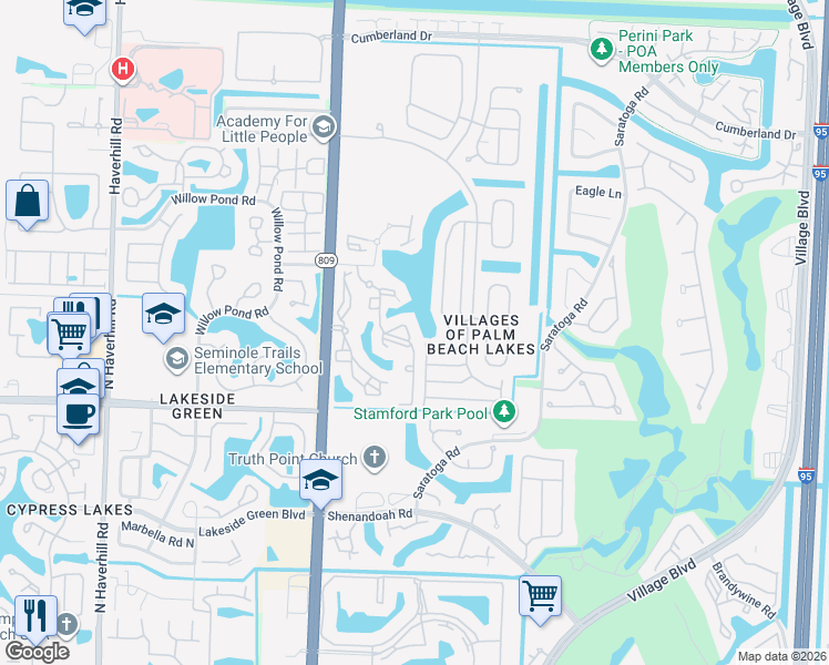map of restaurants, bars, coffee shops, grocery stores, and more near 4180 San Marino Boulevard in West Palm Beach