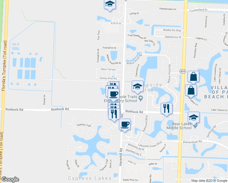 map of restaurants, bars, coffee shops, grocery stores, and more near 4145 Haverhill Road in West Palm Beach