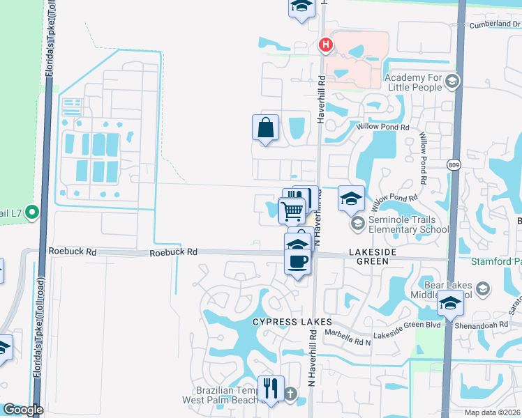 map of restaurants, bars, coffee shops, grocery stores, and more near 1455 Haverhill Road in West Palm Beach