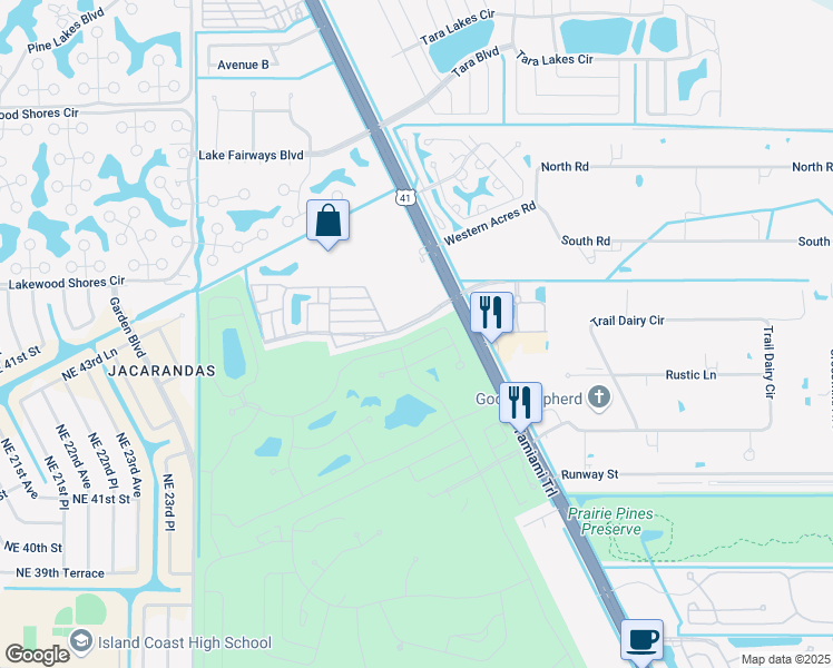 map of restaurants, bars, coffee shops, grocery stores, and more near 5446 San Luis Drive in North Fort Myers
