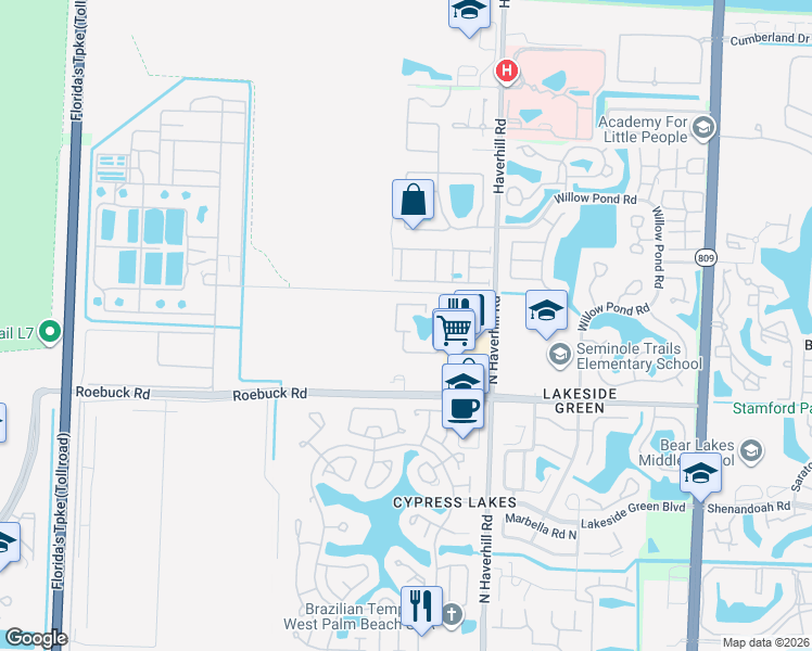 map of restaurants, bars, coffee shops, grocery stores, and more near 1455 Haverhill Road in West Palm Beach