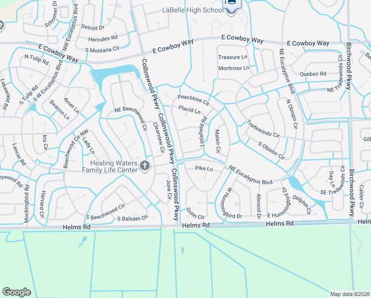 map of restaurants, bars, coffee shops, grocery stores, and more near 5028 Littlefield Road in LaBelle
