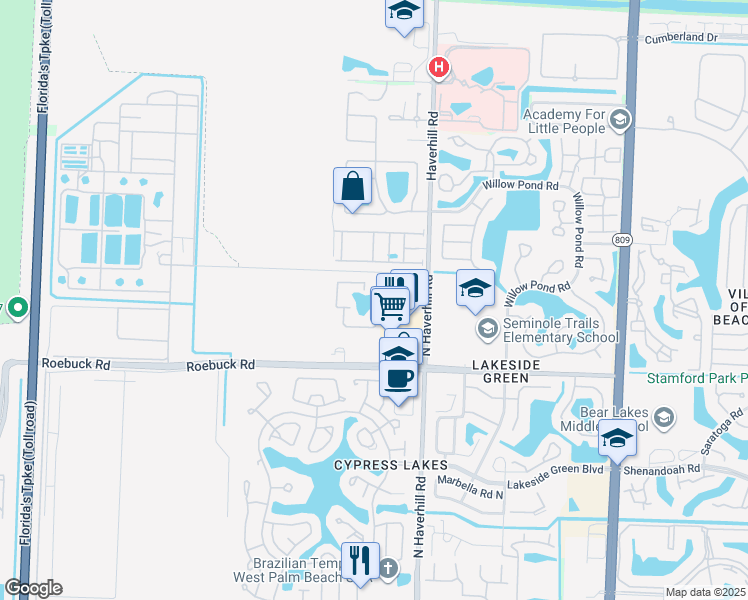 map of restaurants, bars, coffee shops, grocery stores, and more near 1455 Haverhill Road in West Palm Beach