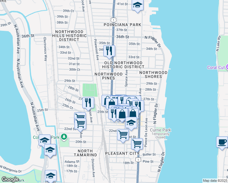 map of restaurants, bars, coffee shops, grocery stores, and more near 538 28th Street in West Palm Beach