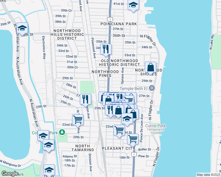 map of restaurants, bars, coffee shops, grocery stores, and more near 538 28th Street in West Palm Beach