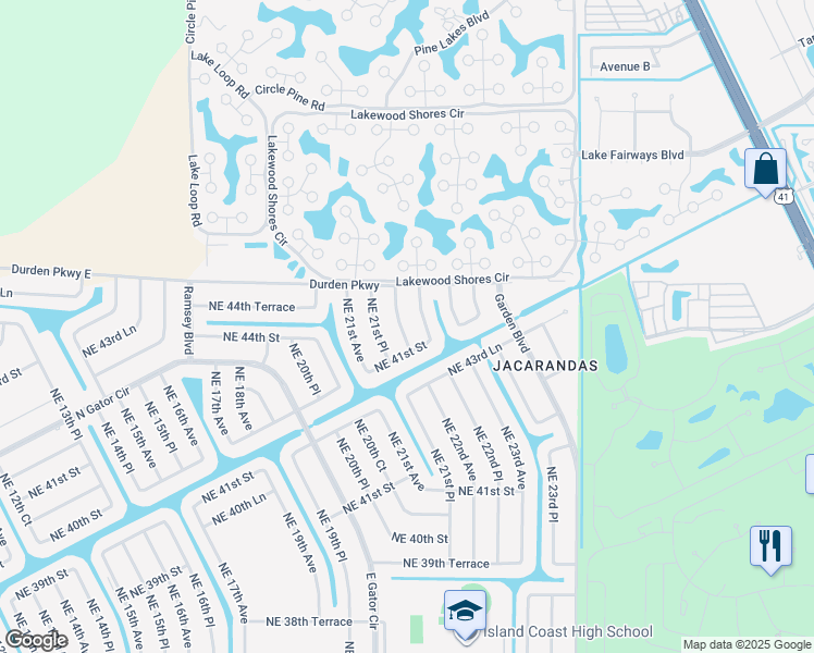 map of restaurants, bars, coffee shops, grocery stores, and more near 4401 Northeast 21st Court in Cape Coral