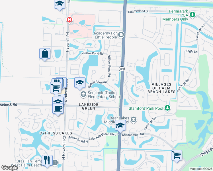 map of restaurants, bars, coffee shops, grocery stores, and more near 4485 Brook Drive in West Palm Beach