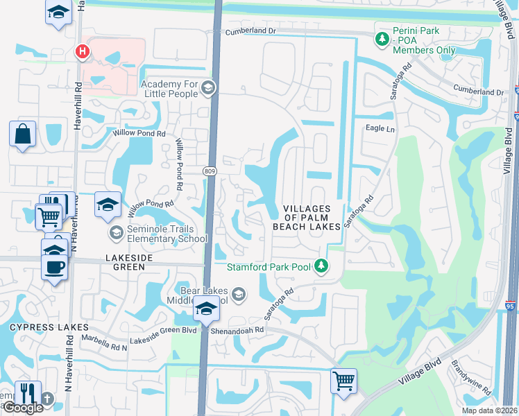 map of restaurants, bars, coffee shops, grocery stores, and more near 4180 San Marino Boulevard in West Palm Beach