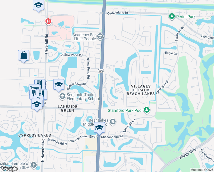 map of restaurants, bars, coffee shops, grocery stores, and more near 4210 Bear Lakes Court in West Palm Beach