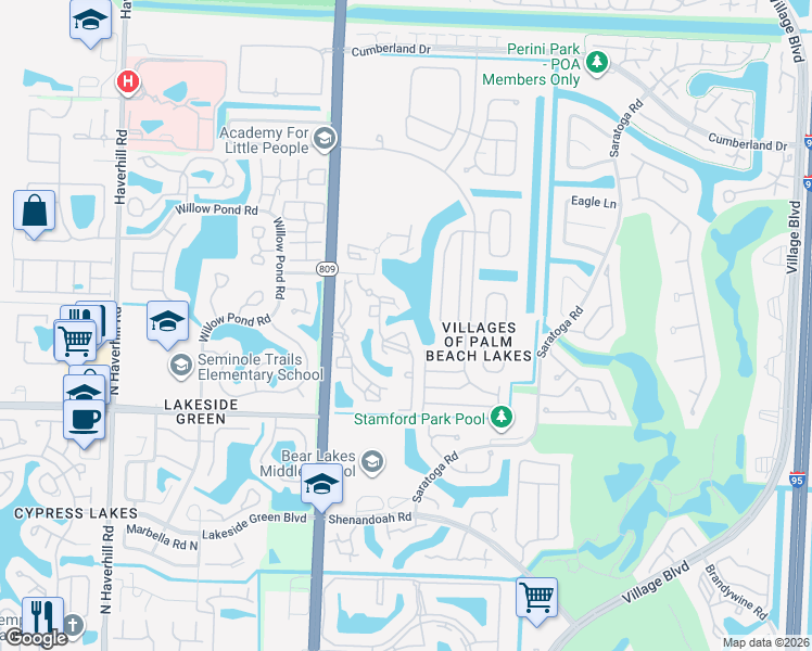 map of restaurants, bars, coffee shops, grocery stores, and more near 4190 San Marino Boulevard in West Palm Beach