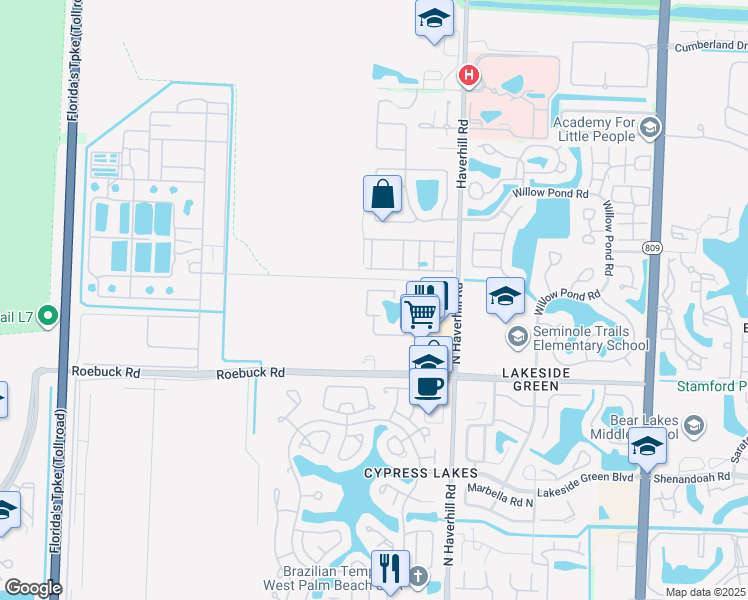 map of restaurants, bars, coffee shops, grocery stores, and more near 1455 Haverhill Road in West Palm Beach
