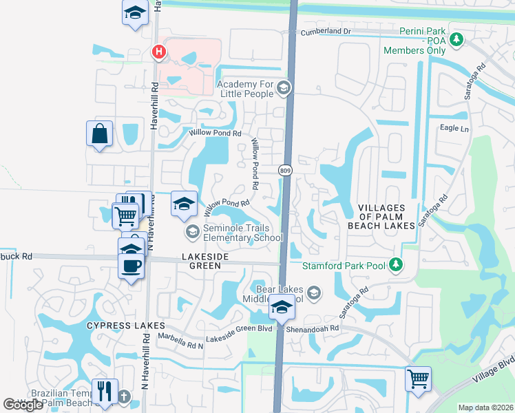 map of restaurants, bars, coffee shops, grocery stores, and more near 4485 Brook Drive in West Palm Beach