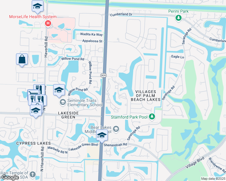 map of restaurants, bars, coffee shops, grocery stores, and more near 4210 Bear Lakes Court in West Palm Beach