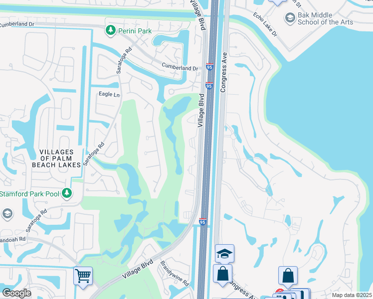 map of restaurants, bars, coffee shops, grocery stores, and more near 2791 Village Boulevard in West Palm Beach
