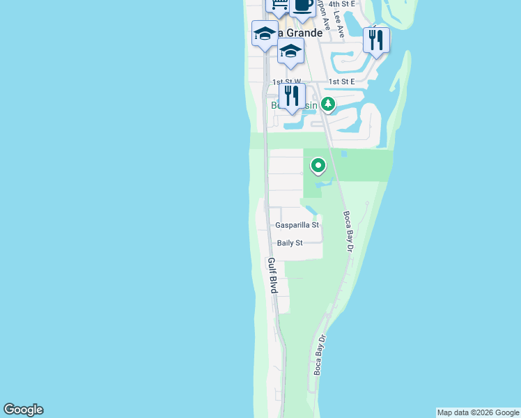 map of restaurants, bars, coffee shops, grocery stores, and more near 290 Gulf Boulevard in Boca Grande