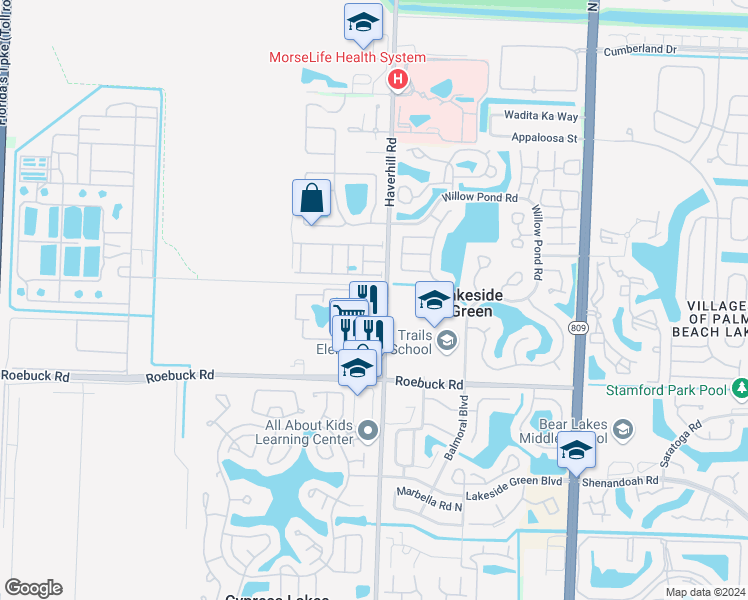 map of restaurants, bars, coffee shops, grocery stores, and more near 4186 Haverhill Road in West Palm Beach