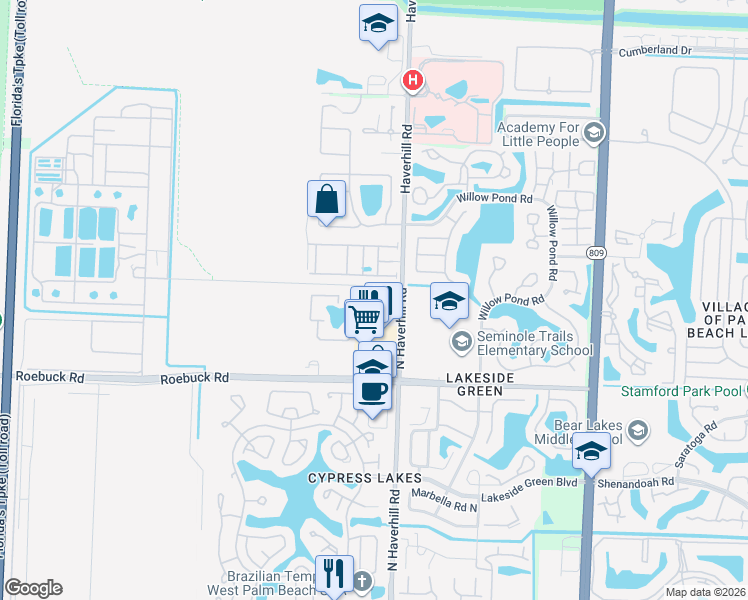 map of restaurants, bars, coffee shops, grocery stores, and more near 4145 Haverhill Road in West Palm Beach