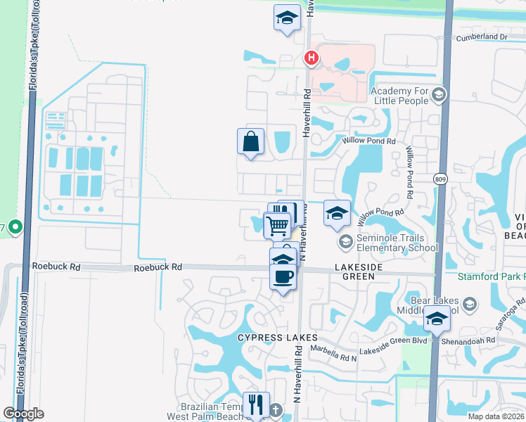 map of restaurants, bars, coffee shops, grocery stores, and more near 1455 Haverhill Road in West Palm Beach
