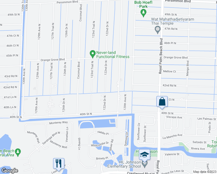 map of restaurants, bars, coffee shops, grocery stores, and more near 4240 122nd Drive North in West Palm Beach