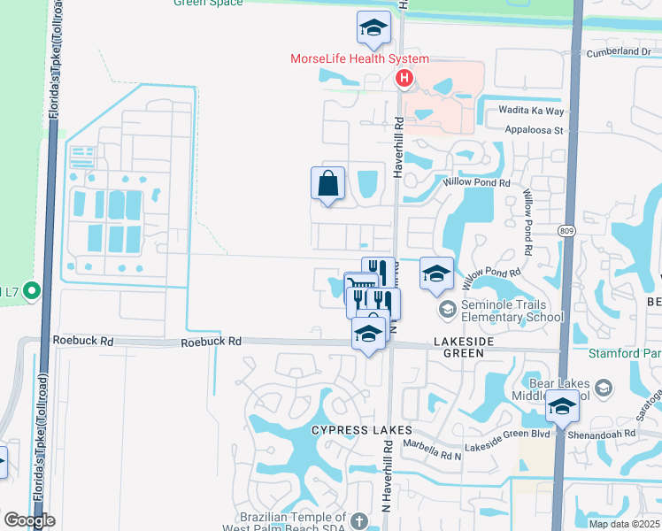 map of restaurants, bars, coffee shops, grocery stores, and more near 1455 Haverhill Road in West Palm Beach