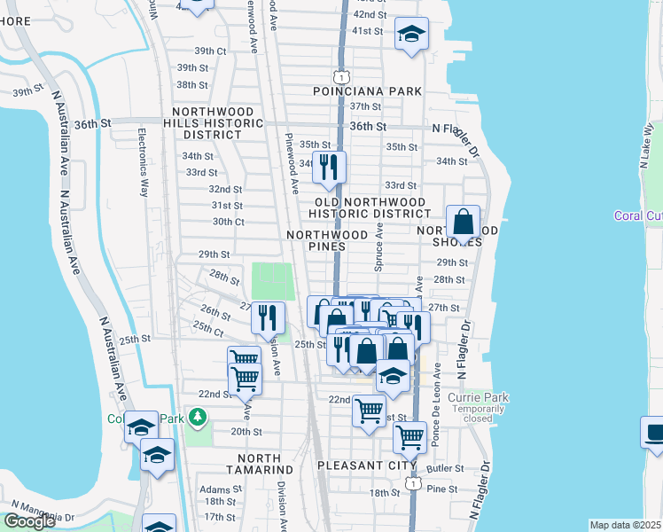 map of restaurants, bars, coffee shops, grocery stores, and more near 3008 Broadway Avenue in West Palm Beach