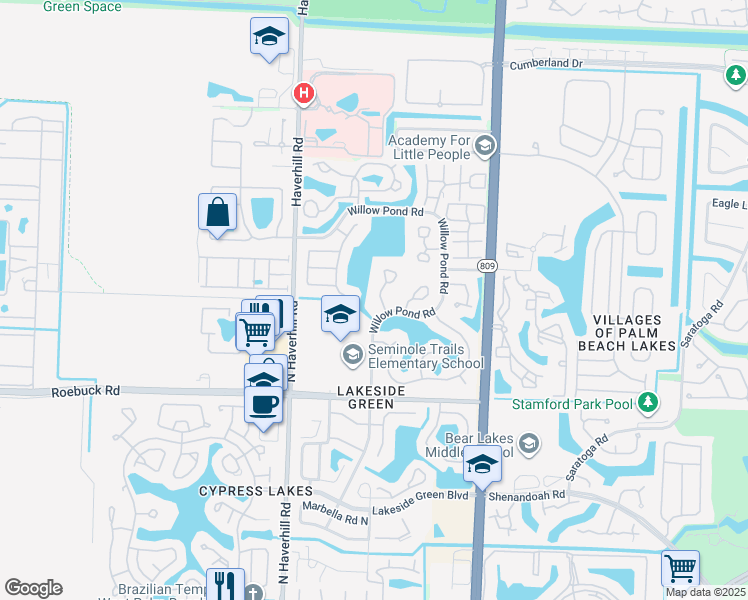 map of restaurants, bars, coffee shops, grocery stores, and more near 4277 Willow Pond Circle in West Palm Beach