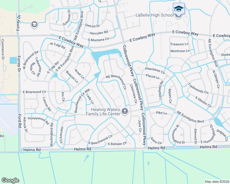 map of restaurants, bars, coffee shops, grocery stores, and more near 3010 Base Court in LaBelle