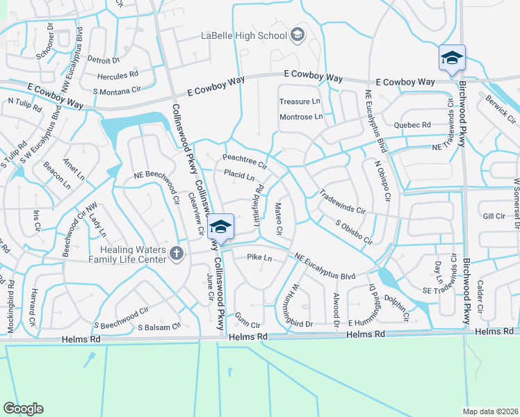 map of restaurants, bars, coffee shops, grocery stores, and more near 5008 Littlefield Road in LaBelle