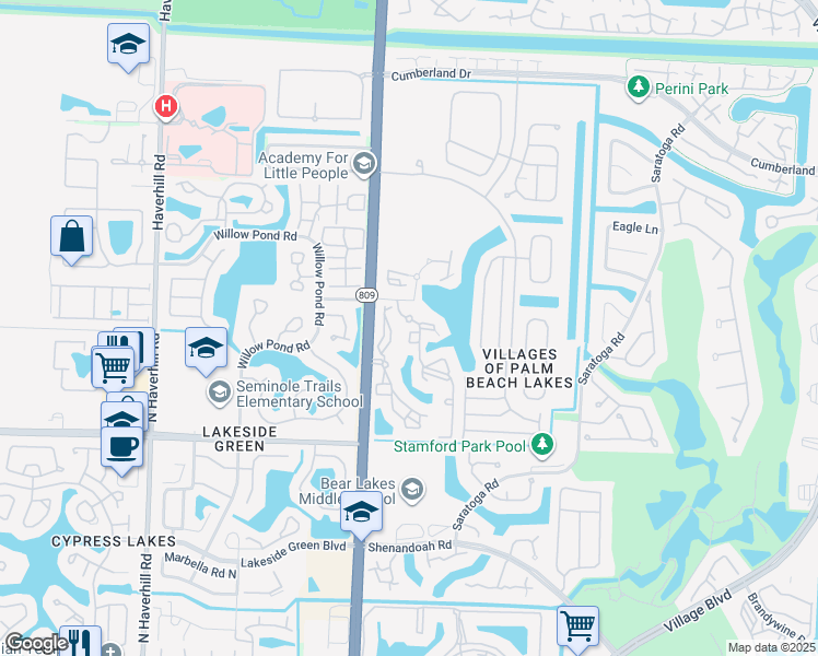 map of restaurants, bars, coffee shops, grocery stores, and more near 4300 San Marino Boulevard in West Palm Beach