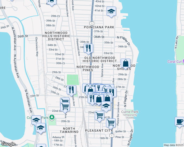 map of restaurants, bars, coffee shops, grocery stores, and more near 3008 Broadway Avenue in West Palm Beach