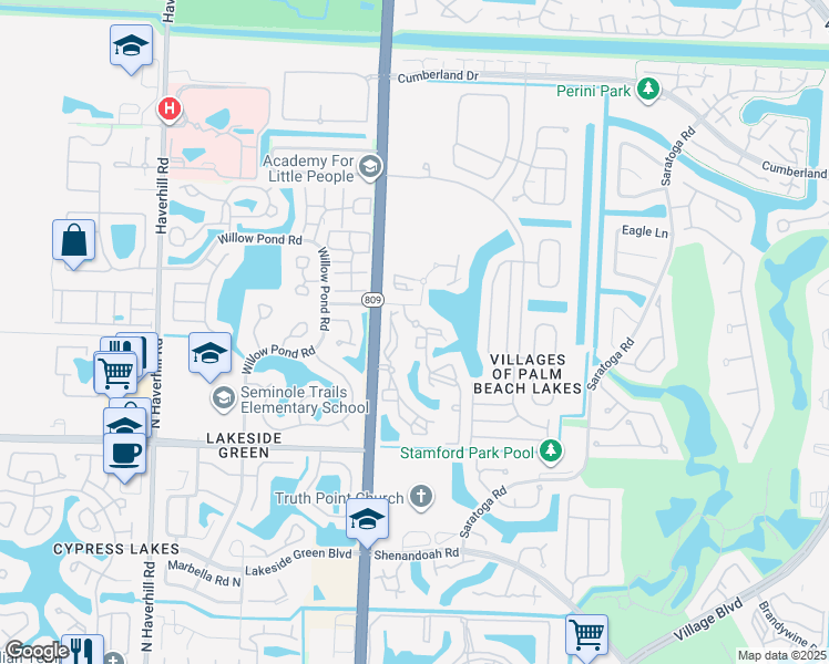 map of restaurants, bars, coffee shops, grocery stores, and more near 4271 San Marino Boulevard in West Palm Beach
