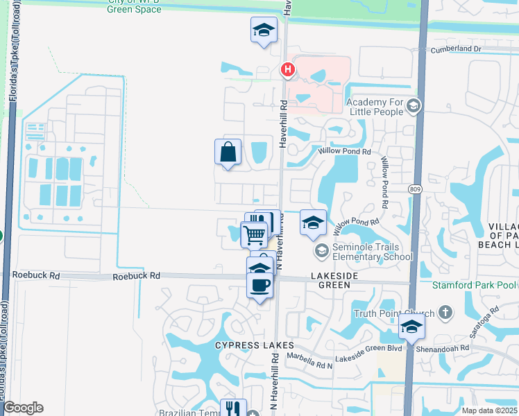 map of restaurants, bars, coffee shops, grocery stores, and more near 5128 Ashley River Road in West Palm Beach