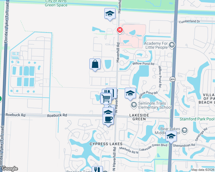 map of restaurants, bars, coffee shops, grocery stores, and more near 5114 Ashley River Road in West Palm Beach