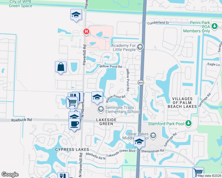 map of restaurants, bars, coffee shops, grocery stores, and more near 31 Willow Pond Circle in West Palm Beach