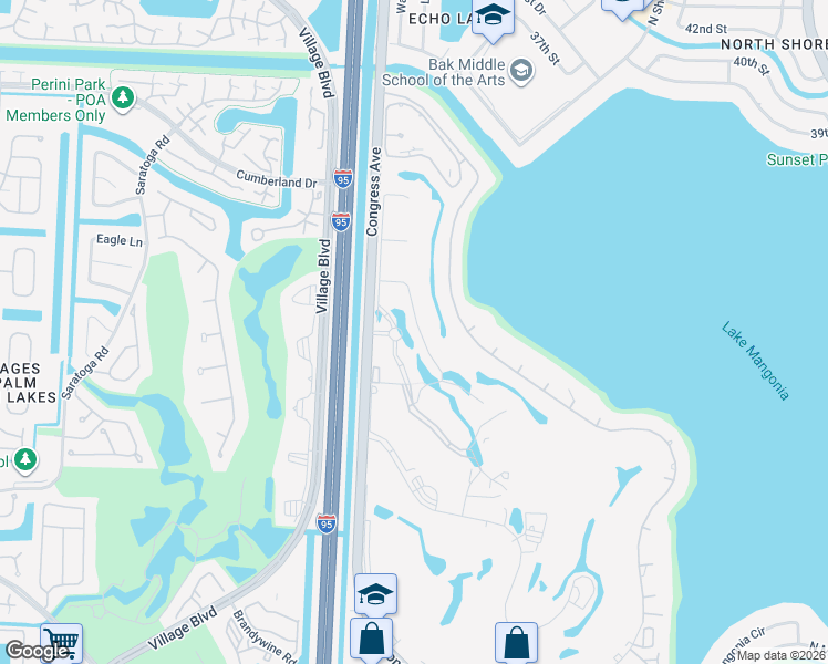 map of restaurants, bars, coffee shops, grocery stores, and more near 3200 North Congress Avenue in West Palm Beach