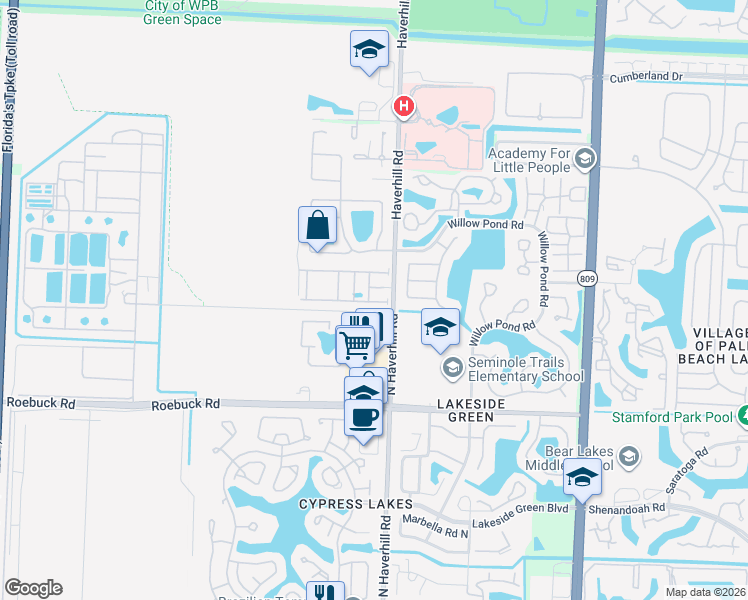 map of restaurants, bars, coffee shops, grocery stores, and more near 4306 Brewster Lane in West Palm Beach