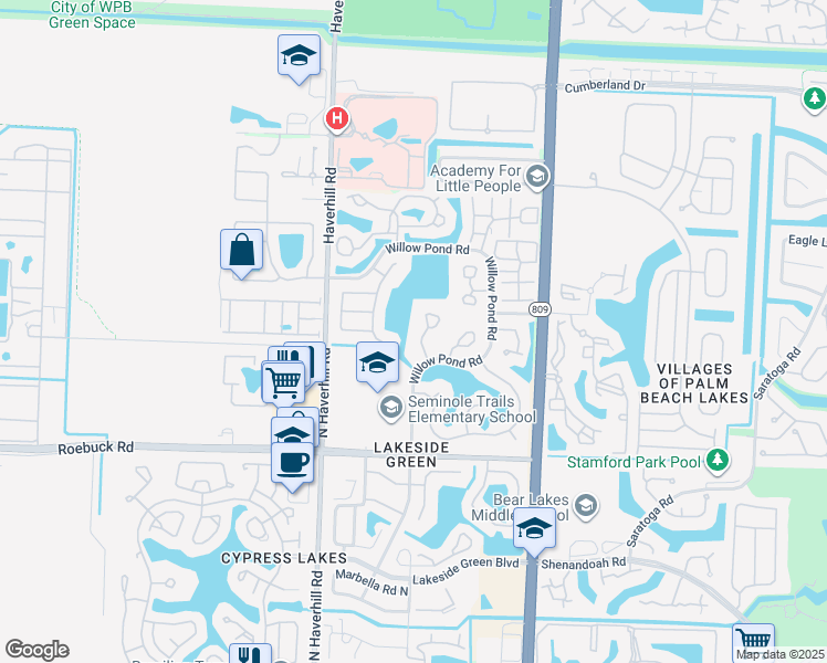 map of restaurants, bars, coffee shops, grocery stores, and more near 4277 Willow Pond Circle in West Palm Beach