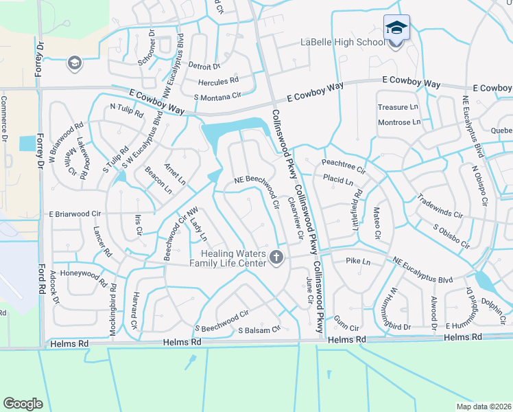 map of restaurants, bars, coffee shops, grocery stores, and more near 3010 Base Court in LaBelle