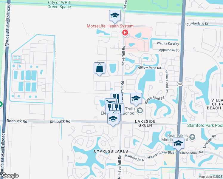 map of restaurants, bars, coffee shops, grocery stores, and more near 4306 Brewster Lane in West Palm Beach